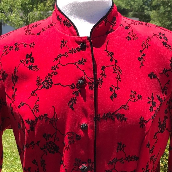 Notations Women’s Red Jacket W/ Black Floral Print - Picture 2 of 6